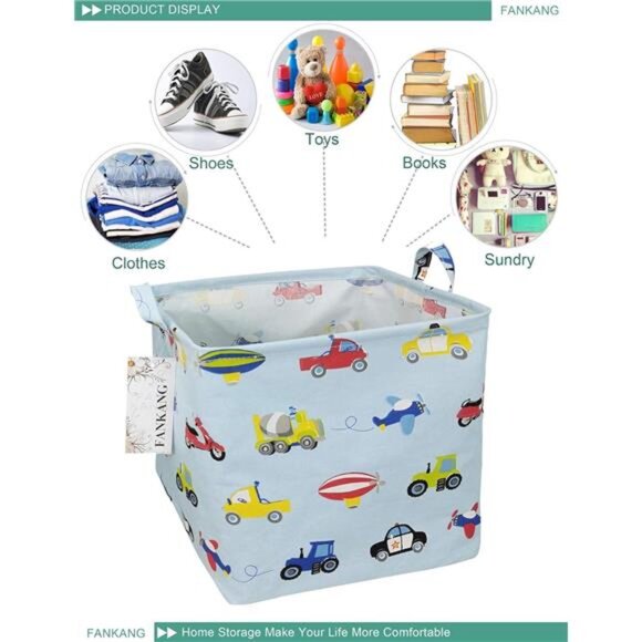 Square Nursery Hamper Storage Bins Canvas LaundryBasket Foldable with Waterproof - Picture 5 of 8